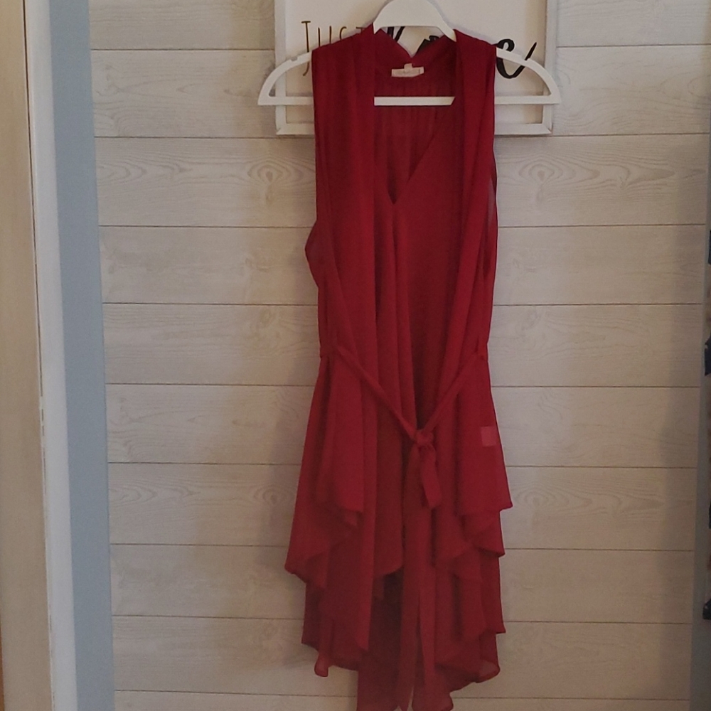 Red Chiffon Top with Tie Belt Size 2XL